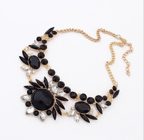 Fashion Temperament Geometry Graphical Gem Short Necklace Black